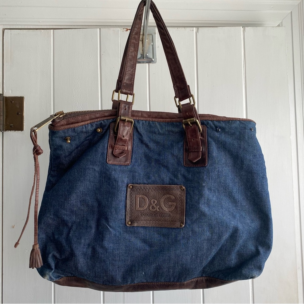 Vintage Dolce & Gabbana denim and leather tote bag